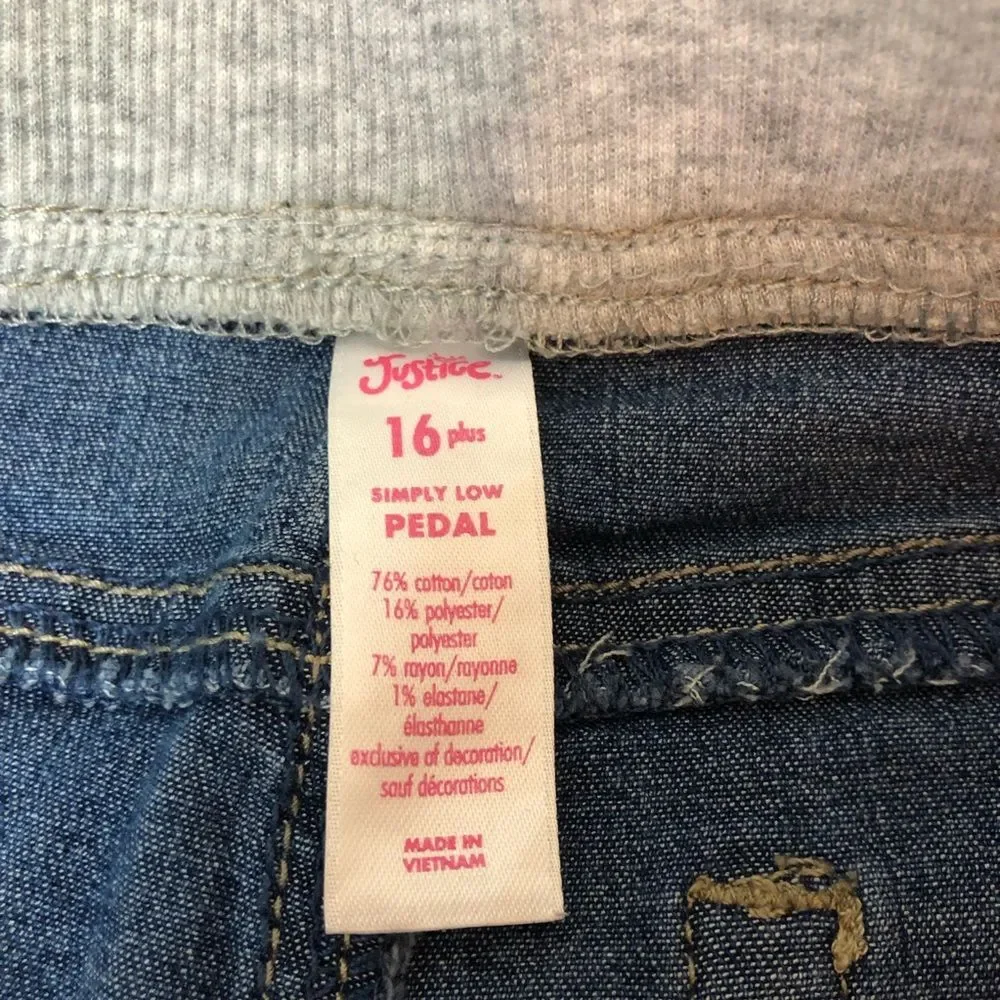 Justice 16 plus low pedal jeans back to school elastic waist capri style